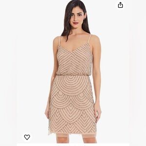 Size 4 Adrianna Papell taupe/pink beaded mini dress